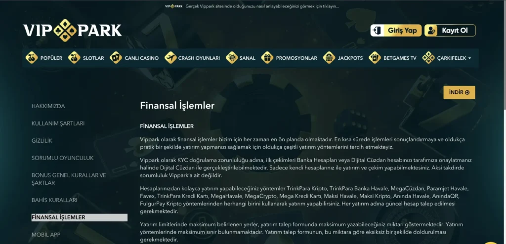 Vippark Finansal İşlemler